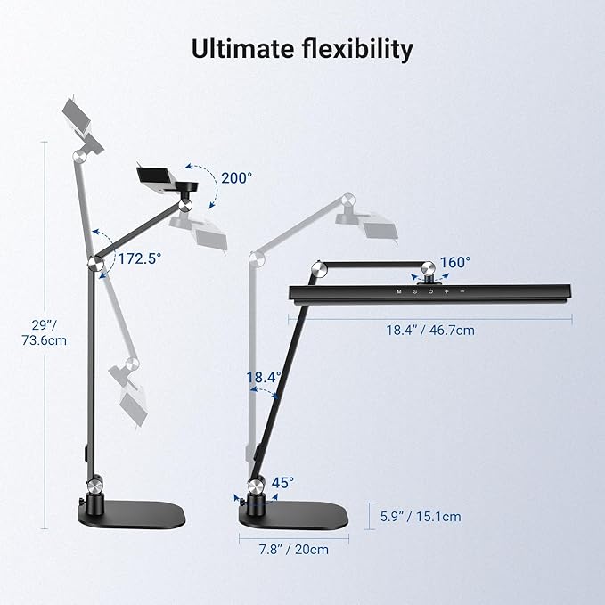 NEEWRE Basics 18" LED Video Light Bar with Base for Desk, 18W Bi Color Eye Friendly Dimmable Overhead Architect Lighting for Video Conference Zoom, 1340lux/0.5m, Touch Control/CRI95+, DL03