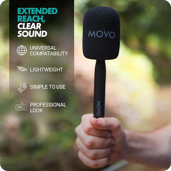 Movo WMX-HM Wireless Microphone Handle for Interviews – Handheld Adapter for DJI Mic, RODE Wireless GO, & More – Includes Mic Flag – for Creators, Journalists & Youtubers