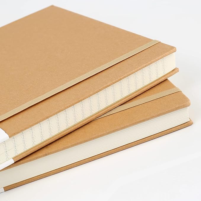 XYark Large B5 Dot Grid Notebook Journals, Kraft Hardcover Sketchbook Subject Composition Notebooks with Dotted Grid Paper, 2 Pack, 120GSM, 102 Sheets, 7.6x10 inch, Travel Journal Set