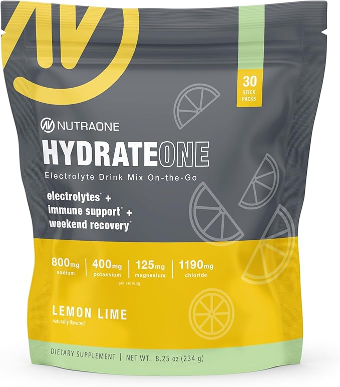 HydrateOne, Electrolyte Drink Mix On-The-Go | Lemon and Lime, 30 Servings