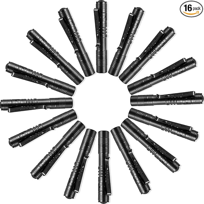 16 Packs Mini Small Pen Flashlight, Handheld Pen Lights Pocket Flashlight with Clip, LED Pen Flashlights Torches for Outdoor/Camping/Work