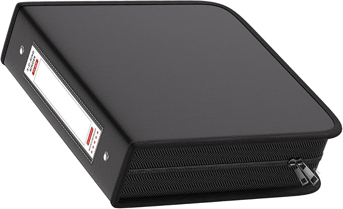ZOOPIP Fireproof 3 Ring Binder with Zipper, 2.5 Inch D Rings Hold up 650 Sheets of 8.5" x 11" (A4), Compatible with Clear Page Protectors, Built-in net and Pen Holder (1 Pcs, Black, 2.5")