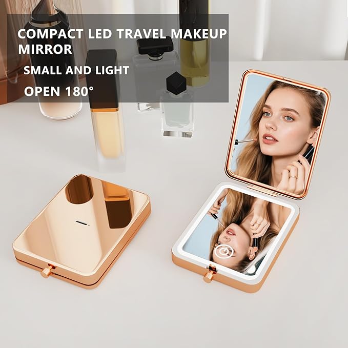 To My Beautiful Sister Gift - Rose Gold Rechargeable LED Compact Mirror, Personalized Sister Gifts from Sister/Brother, Pocket Mirror with Light for Women Girl, Birthday Christmas BFF Stocking Stuffer