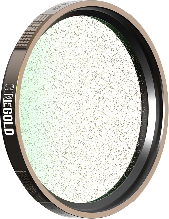 PolarPro CineGOLD Filter - 1/2 Gold Mist Diffusion Camera Filter – Warm Highlights & Low Contrast for Vintage Film Aesthetics – Soft Glow & Warm Tones for Digital Video & Photography – 49mm Threaded