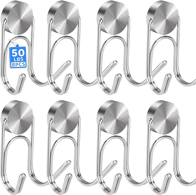 Buelkmag Magnetic Hooks 50Lbs+ Heavy Duty 304 Stainless Steel Hooks,Magnets Hanging Hooks for Refrigerator Grill Toolbox Cabins Outdoor,2026 Cruise Essentials Camper Accessories 8pack (Silver)