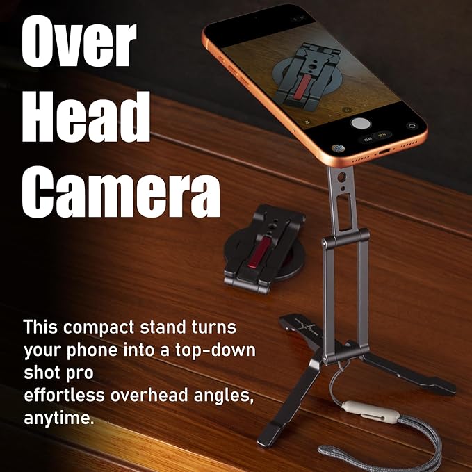 Ultra-Compact Magnetic Tripod Stand: Aluminum Phone Mount for iPhone 17/16/15/14/13/12 Pro Max, Adjustable Cellphone Holder with 1/4” Screw & Travel Hook (Grey)