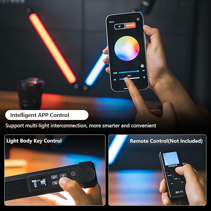 VILTROX K60 2 Pack RGB LED Video Light Stick with APP Control, Handheld 360° RGB Tube Light Wand for Photography, 2500K-8500K Dimmable, CRI97+,26 Light Scenes, LCD Display, 2200mAh Battery