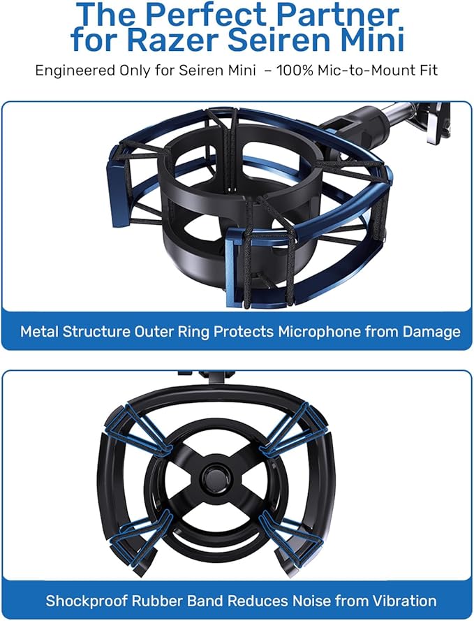 Custom Built for Razer Seiren Mini Shock Mount, 2026 Upgrade Anti-Vibration Suspension Elastic Shock Mount Holder Clip Mics Stand Compatible with Razer Seiren Mini Microphone