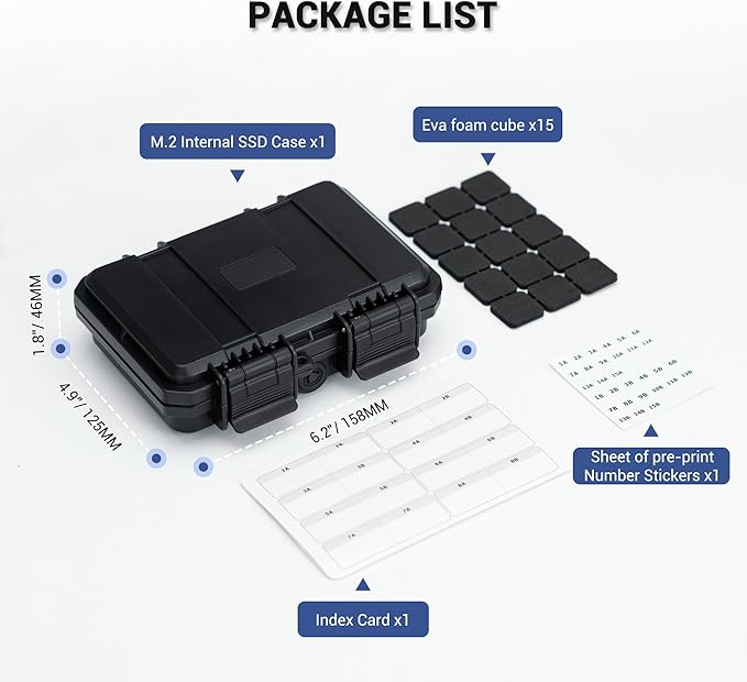 Hard Plastic 15 Slots M.2 2280 2260 2242 2240 2230 Case, Water-Resistant Shockproof M.2 SSD Holder with Label & Notepaper, 2280 SSD Card Case Vertical Style Drive Storage Box