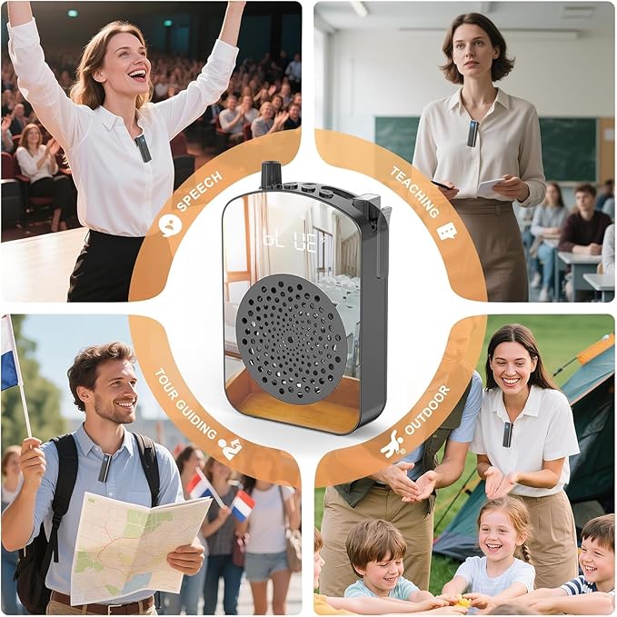 PRUNUS A10 Voice Amplifier Wireless with Laple Microphone Charging &Storage,Portable Voice Amplifier with Lavalier Mic Speaker,Mini Voice Amplifier for Teacher Classroom,Speech,Training Outdoor-Black