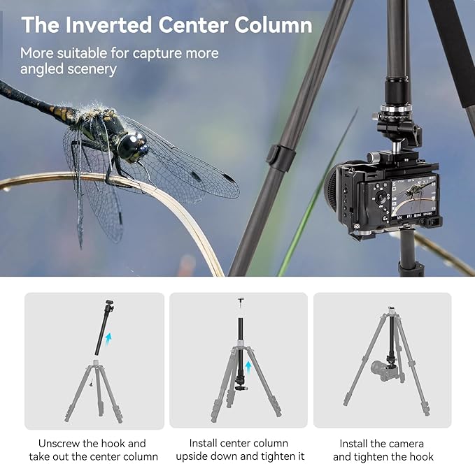 SmallRig AP-20 Carbon Fiber Tripod, 62.2" Camera Tripod Monopod with Center Column, Compact Lightweight Tripods with 360° Ball Head, Payload 26.5 lbs, Quick Release Plate, for DSLR Camera - 4059