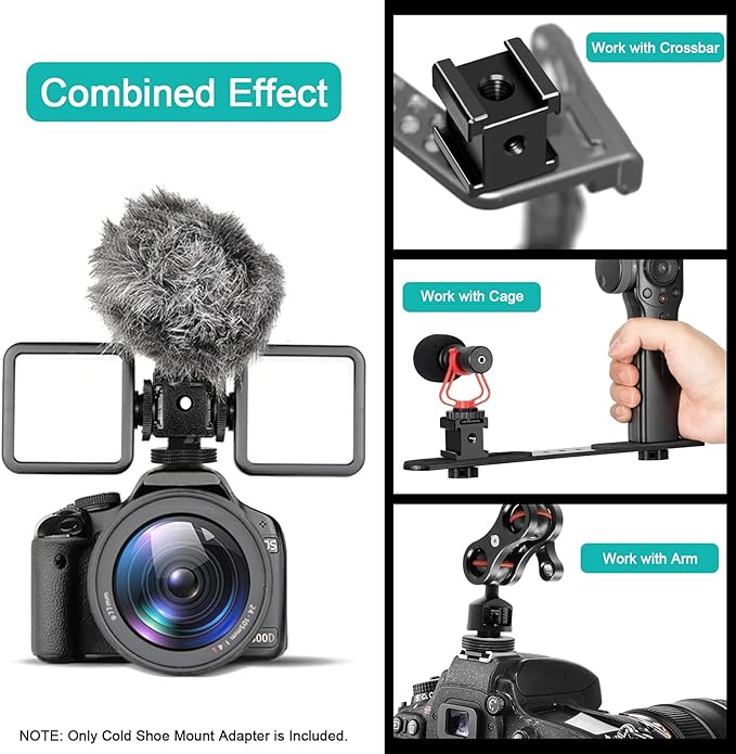 Fotoconic Triple Cold Shoe Mount Bracket Camera Hot Shoe Mount Adapter for Flash Lights Monitors Microphones Audio Recorder