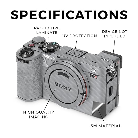 Carbon Fiber Camera Skin Compatible with Sony Alpha 7CR Camera (2023) - Solid Gray - Premium 3M Vinyl Protective Wrap Decal Cover - Easy to Apply | Crafted in The USA by MightySkins