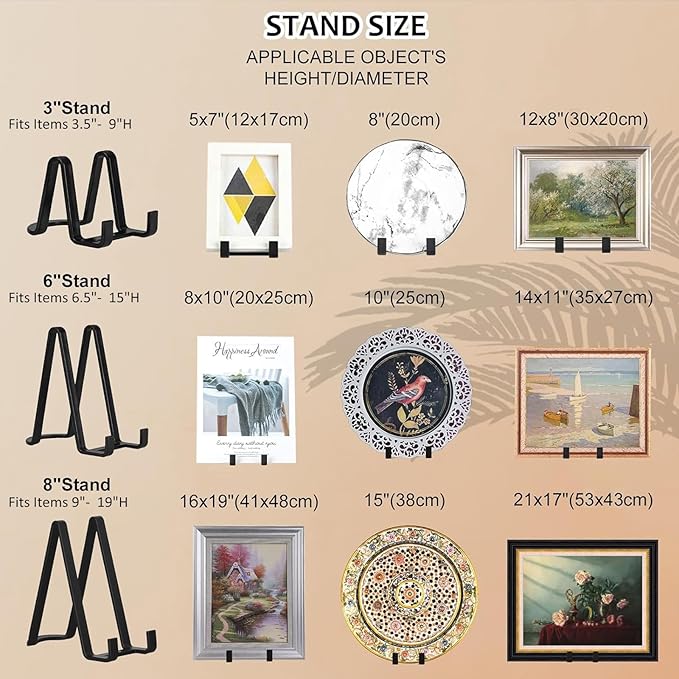 Plate Holder Easel Display Stands - 8-Inch Plastic Stand for Decorative Plates, Picture Frames, Cookbooks, Tabletop Art
