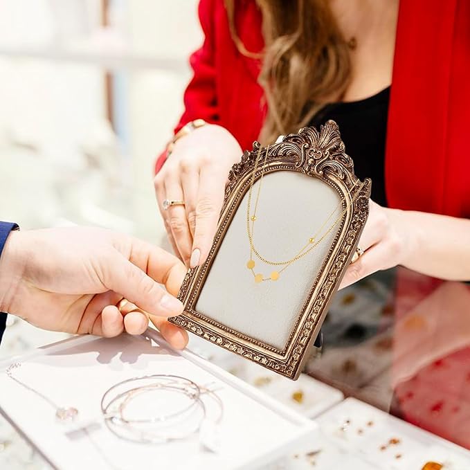 NICENEEDED Vintage Jewelry Tray, Frame Organizer Baroque Style Jewelry Display Stand with Velvet Backing, Necklace Organizer Earring Holder for Women Wedding Photo Props