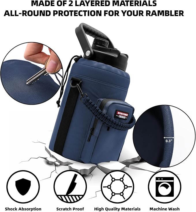NATURE PIONEOR Water Bottle Holder with Adjustable Strap - Half/One Gallon (64/128oz) Insulated Water Bottle Sling Carrier with Phone Pocket & Paracord Handle, Outdoor Camping, Hiking, Gym