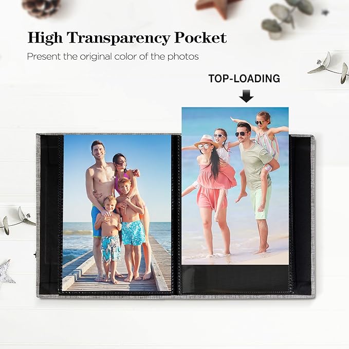 Mublalbum 2 Pack Small 5x7 Photo Album Linen Cover with Display Window Mini Picture Book Each Holds 52 Vertical Pockets for Artwork Postcards or Pictures Storage (Gray)