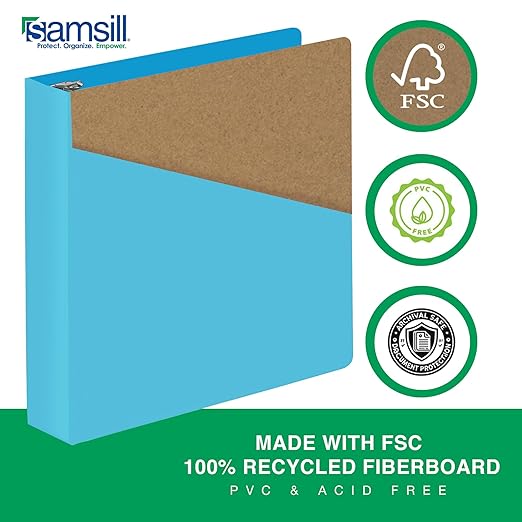 Samsill Durable 2 Inch Binder, Made in The USA, D Ring Binder, Customizable Clear View Cover, Sky Blue, Holds 475 Pages