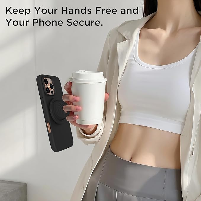 Magnetic Phone Grip Ring Holder, Liquid Silicone Magnet Cell Phone Grip Finger Loop, Compatible with Magsafe, Back of Phone for iPhone 17/16/15/14/13/12 Series, Black