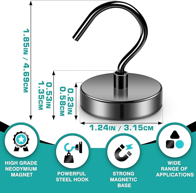 Grtard 10 Pack 110LBS Strong Magnetic Hooks Heavy Duty, Magnets with Hooks, Neodymium Magnet Hooks for Hanging, Black Large Magnetic Hooks for Cruise, Curtain, Home, Kitchen, Workplace