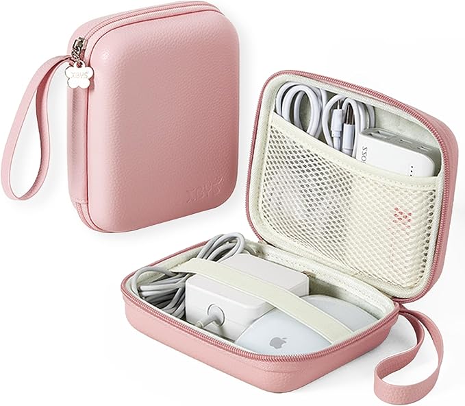 Charger Case for Macbook, Portable Tech Electronic Organizer Bag,Travel Storage Pouch for Laptop Accessories, MacBook Power Adapter, Charging Cords, USB Drives, Power Bank (Pink, L)