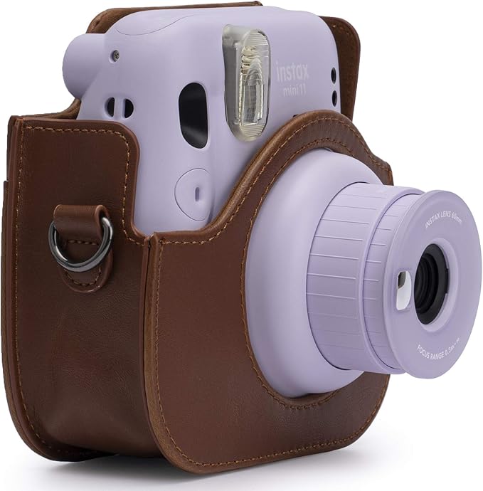 Frankmate PU Leather Camera Case Compatible with Fujifilm Instax Mini 11 12 Instant Camera with Adjustable Strap and Pocket (Brown)