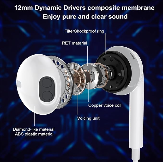 2 Packs USB C Headphones，Type C for iPhone Wired Headphones for iPhone 16/15/17 Earbuds with Mic and Volume Control，Hi-Fi Stereo In Ear Earphones for Galaxy S24/S23~S20/Ultra Note 10/20，Black+White