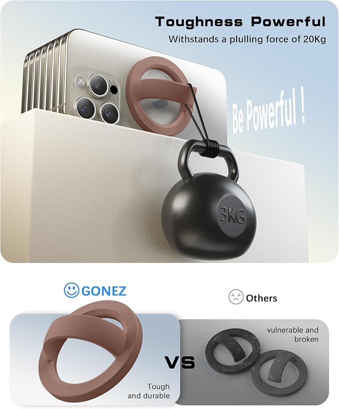 GONEZ Magnetic Phone Grip Compatible with MagSafe, Removable Silicone Loop Grip, Phone Ring Holder for Back of Phone for iPhone 17/16/15/14/13/12 Series, Brown