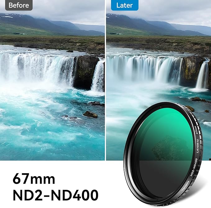 APEXEL ND Filter 67mm Variable ND2-ND400 for iPhone/DSLR Neutral Density Filter for iPhone Camera Lens 16 15 14 13 12 Pro Max Samsung Galaxy Huawei with Adapter Ring, Universal Clip, Cold Shoe