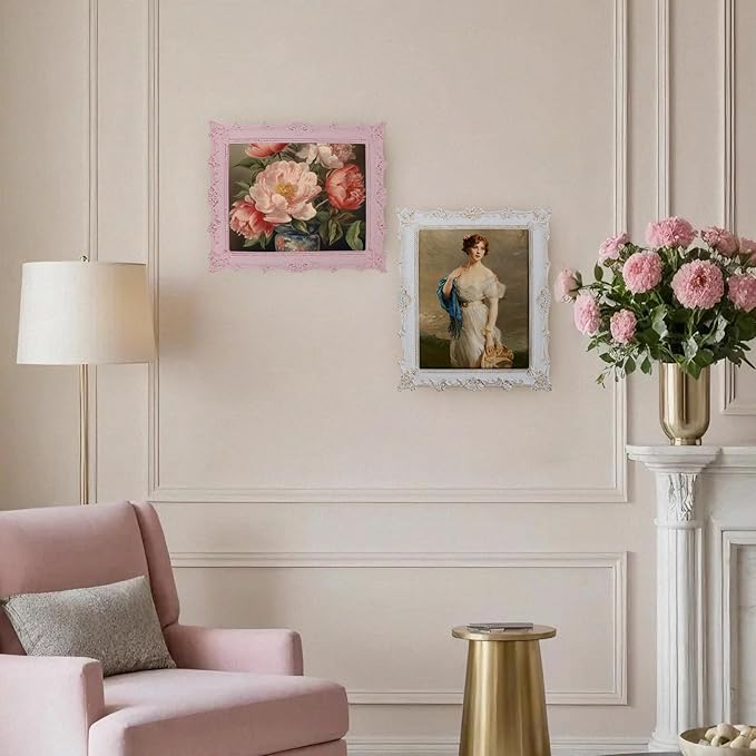 8x10 Picture Frames with Embossed Vines Design and Glass Front Hand-Crafted Resin Photo Frame with Easel & Hook for Tabletop & Wall Hanging Ornate Baroque Vintage Home Room Decor (Pink)