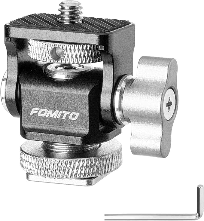 FOMITO Metal Camera Monitor Mount with 1/4" Serew and Cold Shoe, Rotary Adapter 360° Swivel Universal for Flash Speedlite, Field Monitor, LED Video Light, Microphone,etc