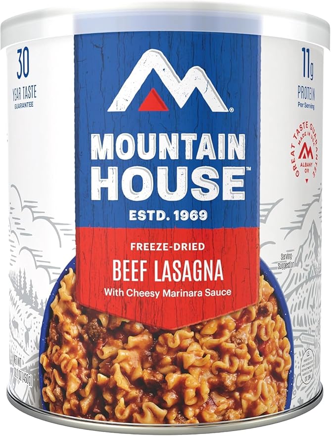 Mountain House Freeze-Dried Beef Lasagna with Cheesy Marinara Sauce #10 Can – 9 Servings per Can – Fully Cooked, Ready-to-Eat Emergency & Survival Food – 30-Year Taste Guarantee– Camping, Hunting, Backpacking Meal – Pack of 6 – Made in USA