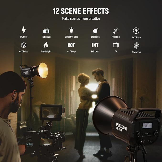 NEEWER FS230B LED Studio Video Light, 230W Bi Colour COB Continuous Lighting with 2.4G/APP Control, 110000Lux/m, 2700K-6500K, CRI 97+, Bowens Mount, Cleaning Cloth for Photography Video Recording