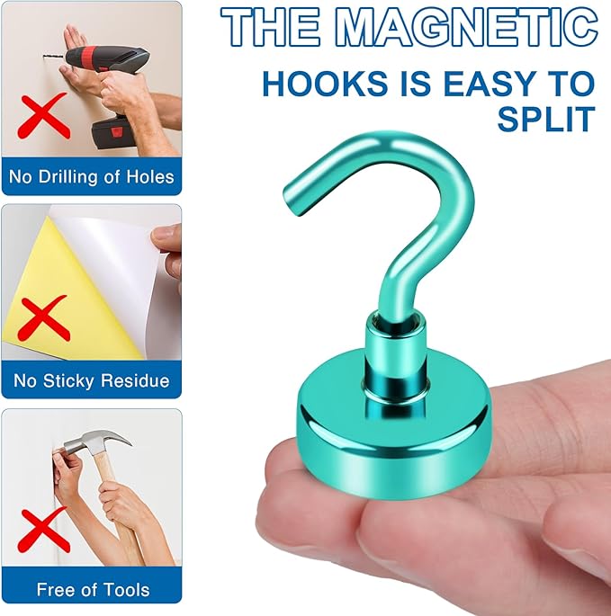 LOVIMAG Cruise Magnetic Hooks, 85Lb Magnet Hooks for Cruise Cabin, Green Magnetic Hooks for Hanging, Refrigerator, Ceiling, Strong Neodymium Magnets with Hooks for Kitchen, Locker, Key Holder-4 Pcs