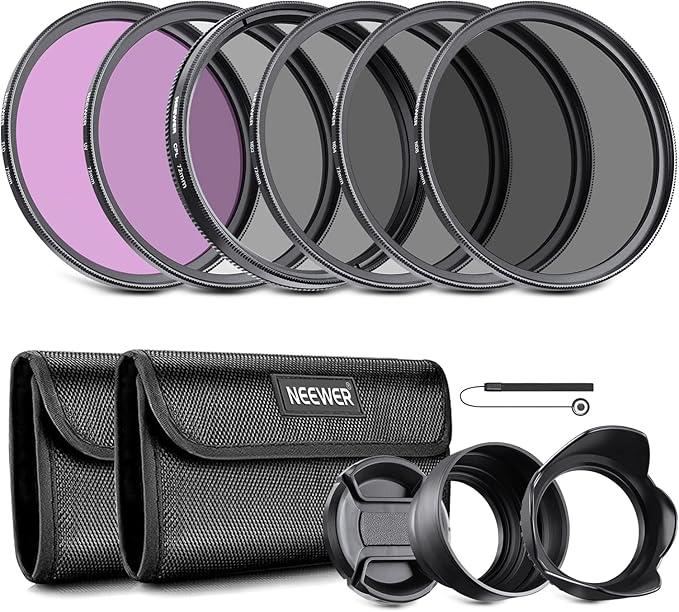 Neewer 72mm ND Lens Filter Kit: UV, CPL(Circular Polarising), FLD, ND2, ND4, ND8, Lens Hood and Lens Cap Compatible with Canon Nikon Sony Panasonic DSLR Cameras