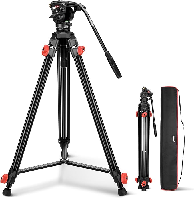 NEEWER Video Tripod with Fluid Head, Heavy Duty Aluminum Compact Portable Camera Tripod Stand for DSLR Camcorder Compatible with DJI Gimbals Compatible with Manfrotto QR Plates, Max Load 13.2 lb, TP73