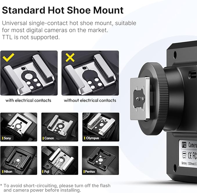Ulanzi LM20 Camera Flash, Camera Speedlite with GN12 / CCT 5600K for Canon/Fuji/Sony/Nikon/Panasonic Olympus Pentax and Other SLR Digital Cameras, and Digital Cameras with Single Contact Hot Shoe