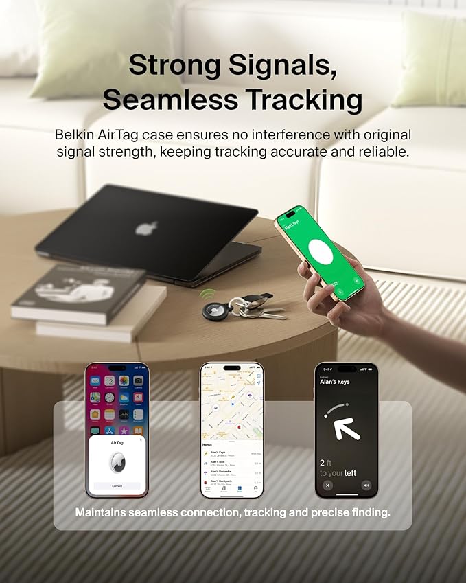 Belkin Apple AirTag Secure Holder with Key Ring - Durable Scratch Resistant Case With Open Face & Raised Edges - Protective AirTag Keychain Accessory For Keys, Pets, Luggage, Backpacks -2 Count Black