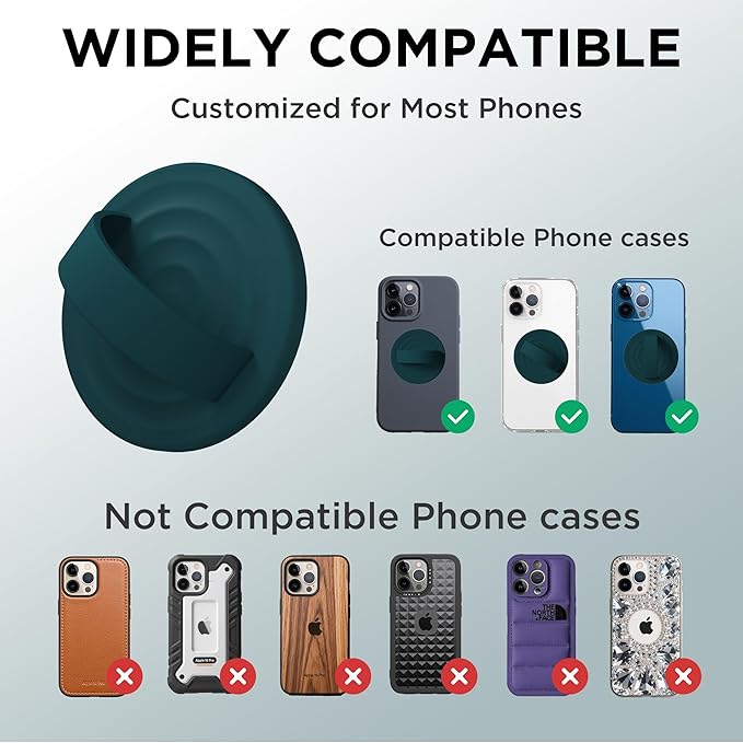 Magnetic Phone Grip Ring Holder, Liquid Silicone Magnet Cell Phone Grip Finger Loop, Compatible with Magsafe, Back of Phone for iPhone 17/16/15/14/13/12 Series, Dark Green