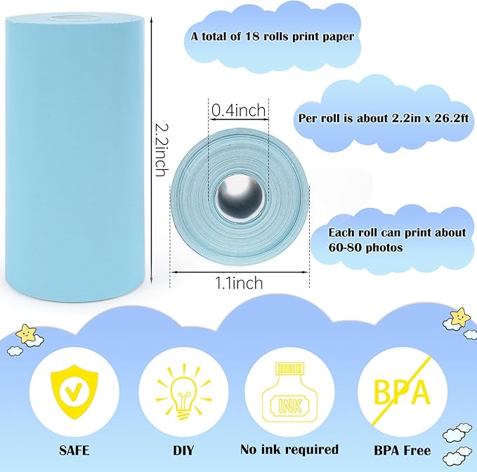 18 Rolls Kids Instant Camera Refill Print Paper,Instant Camera Thermal Paper Photo Printer Fit for Most Kids,Cameras Paper for Kidizoom Print Cameras Refill