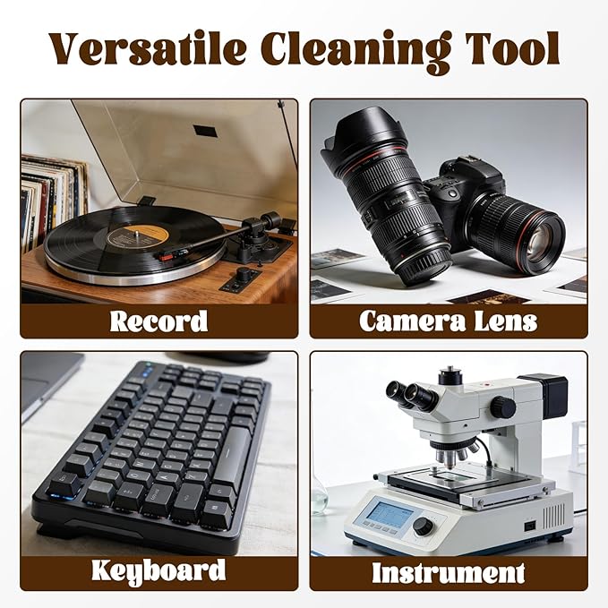 SIMPOR Vinyl Record Cleaning Kit with Stylus Brush, Anti Static Soft Velvet Record Brush Cleaner for LP Albums Turntable Player, Retro Wood Handle Dust Remover for Audiophile