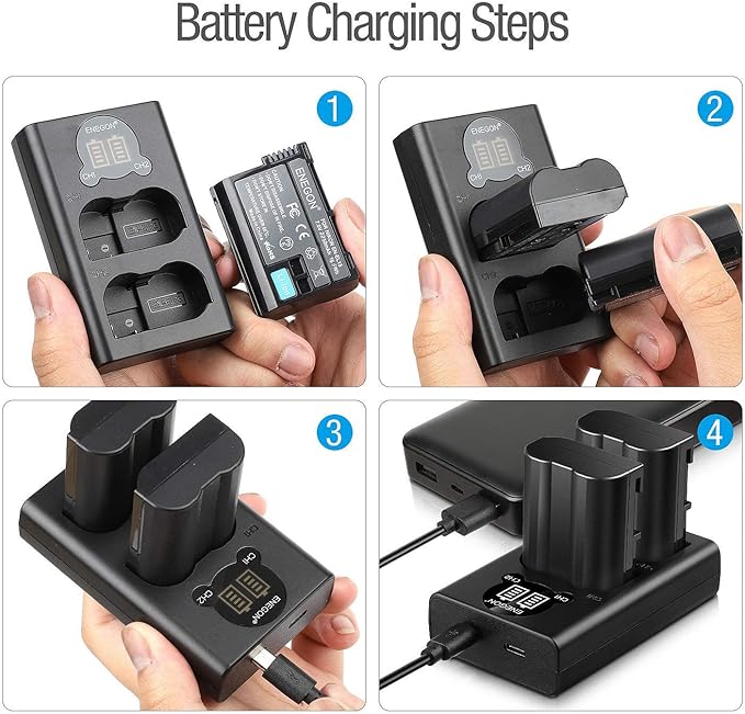 ENEGON EN-EL15C Replacement Battery (2 Pack 2250mAh) and Smart LED Dual Charger Kit for Nikon Camera and Compatible with Nikon Z6, Z7,D780,D500, D600, D610, D750, D800, D810, D810a, D850
