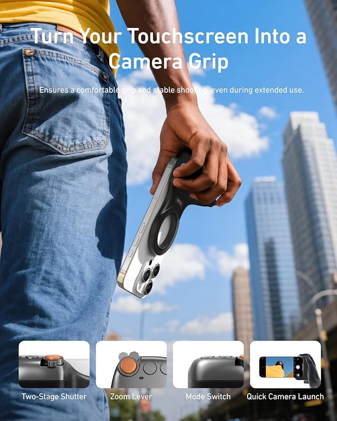 TELESIN Fun Shot Magnetic Phone Camera DSLR Style Shutter Grip for Magsafe iPhone & Android with Detachable Wireless Shutter Button - Official Grip -Comfort Ergonomic Phone Grip Handle Holder(B)
