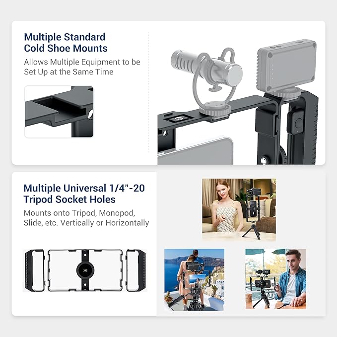 [Wireless Remote] Magnetic Smartphone Video Cage Rig for iPhone 16 15 14 13 12 Pro Max Mini & Magsafe Case,Universal Cell Phone Stabilizer Rig with 6 Cold Shoe Mounts,Phone Cage Rig for Filming