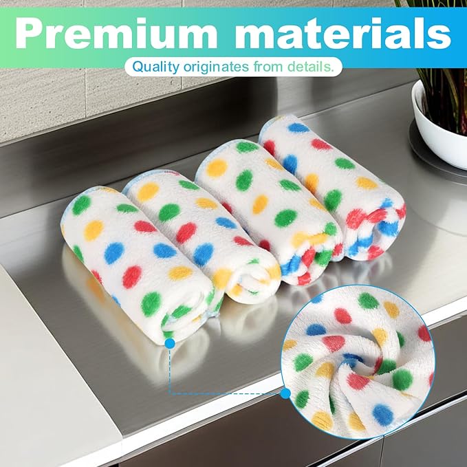 Microfiber Cleaning Cloth,12 Pack Cleaning Rags, Cleaning Towels with Polka dots, Absorbent, Streak Free, Non-Abrasive, Reusable and Washable, 10"X10"
