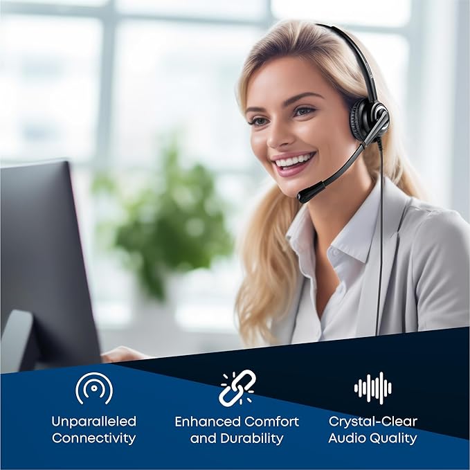 VoicePro 10 Professional Home Office and Call Center USB Headset with Noise Canceling Microphone, HD Speakers and in Line Call Controls with Mute, Compatible with All UC Voice Platforms.