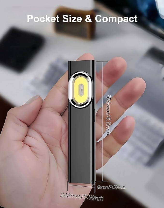 Small Pocket Flashlight, 2 Pack Ultra-Slim 8mm EDC Flashlight Rechargeable, 600 Lumens, 8 Modes Mini LED Flashlight for Car, Home, Camping, Hiking, Night Work, Walking, Emergency