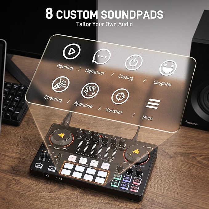 MAONO Podcast Equipment Bundle for 2: Audio Interface Mixer with 2 XLR Dynamic Mic and 2 Headphone Podcast Streaming MaonoCaster E2 Gen2+2*PD100+2*MH700