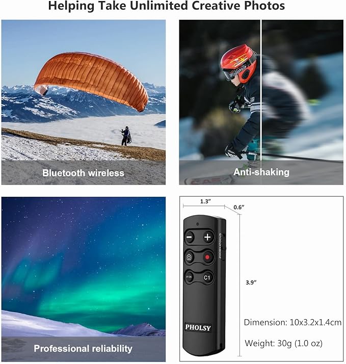 PHOLSY RMT-P1BT Bluetooth Camera Remote Wireless Release Shutter Commander Compatible with Sony a1, a6700, a6400, a6600, a7C, a7M3, a7M4, a7RM3, a7RM4, a7SM3, a9, a9M2, RX0M2, RX100M7, ZV-1, ZV-E10