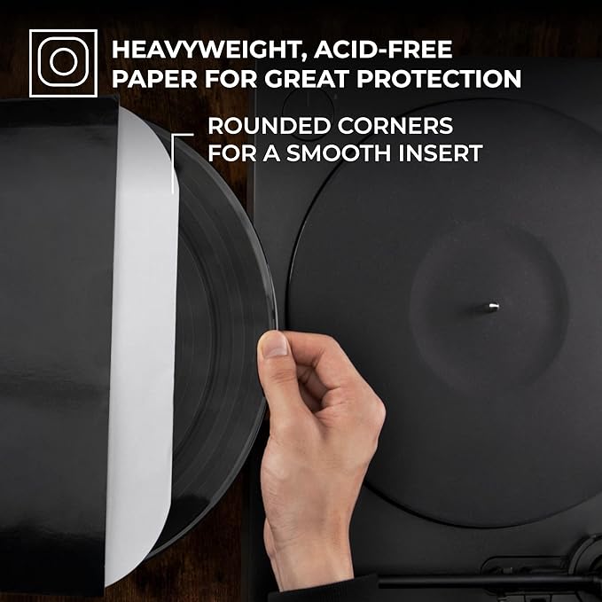 Big Fudge 12" Vinyl Record Sleeves- Inner Sleeves 100 Pack - Heavyweight Acid Free Paper Vinyl Covers - Accessories Protect LP Albums from Dust, Dirt & Scratches